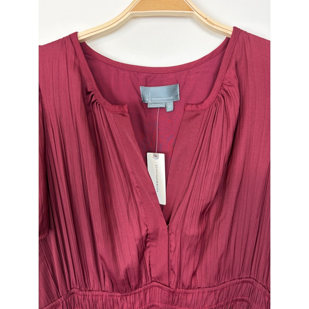 Anthropologie The Somerset Maxi Dress Satin XL Wine A-Line Tiered Smocked NWT - Picture 6 of 12